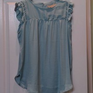 Loft small aqua flutter sleeve shirt